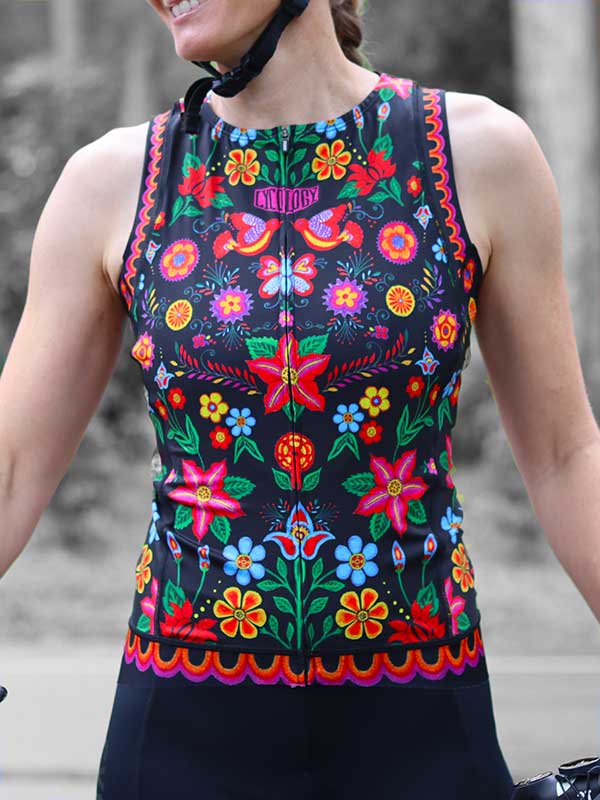 Frida (Black) Women's Sleeveless Cycling Jersey - Cycology Clothing Europe