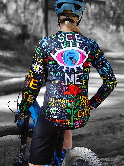 See Me (Black) Women's Long Sleeve MTB Jersey - Cycology Clothing Europe